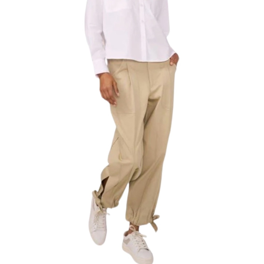 Parker Women's High-Waisted Ankle-Tie Cargo Pants in Khaki Beige Size 14